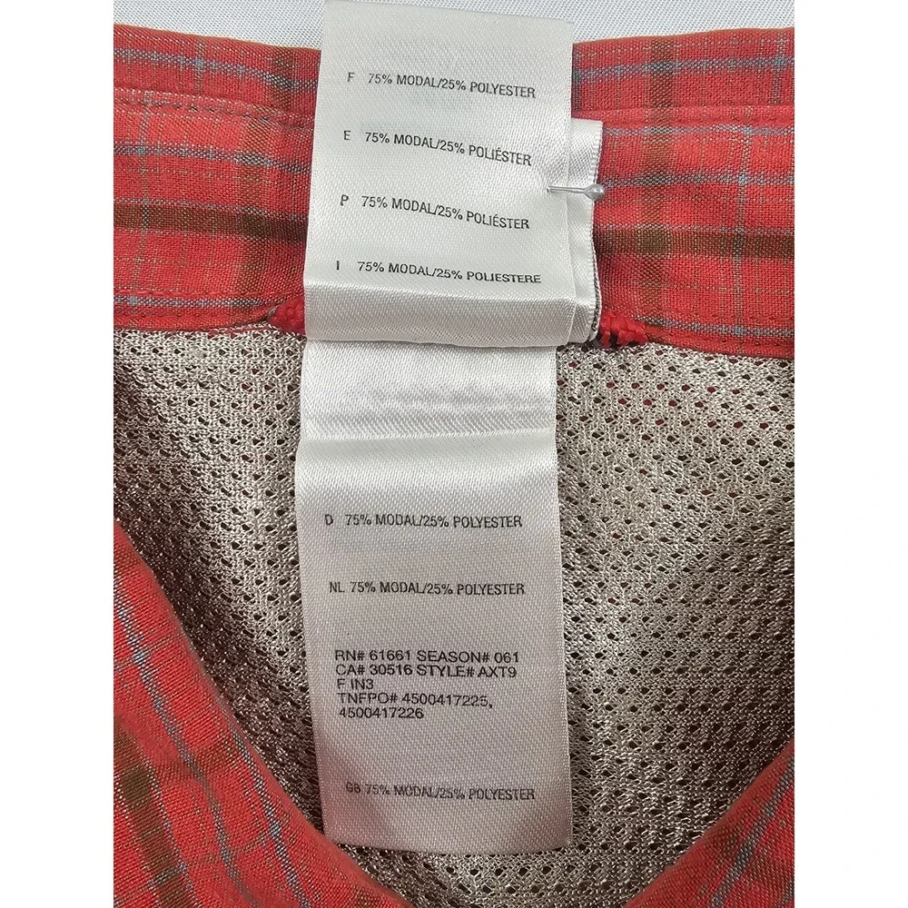 The North Face Men's M Red Mini Windowpane Plaid Vented Button Up Hiking Fishing